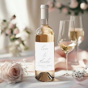 Etiqueta Para Botella De Vino Favor de boda Modern Script Love & Thanks