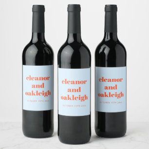 Etiqueta Para Botella De Vino Favor de boda personalizado naranja azul moderno y