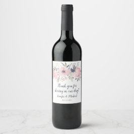 Etiqueta Para Botella De Vino Favor de boda rosa rubor y azul marino sobre blanc