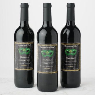 Etiqueta Para Botella De Vino Favor de gala de máscara verde esmeralda con damas