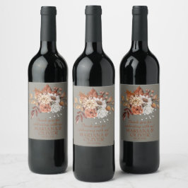 Etiqueta Para Botella De Vino Favor de la Boda Gris Floral Caída