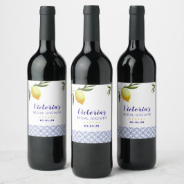 Etiqueta Para Botella De Vino Favor de la ducha de novia Navy Blue & Lemons