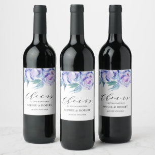 Etiqueta Para Botella De Vino Favor de matrimonio floral de color de agua violet