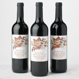 Etiqueta Para Botella De Vino Favoritos de boda blancos florales otoñales elegan