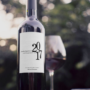 Etiqueta Para Botella De Vino Fecha de Boda de la tipografía moderna
