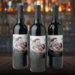 Etiqueta Para Botella De Vino Fecha del guión de foto personalizado minimalista