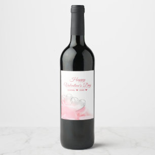 Etiqueta Para Botella De Vino Felices corazones románticos de vidrio en San Vale