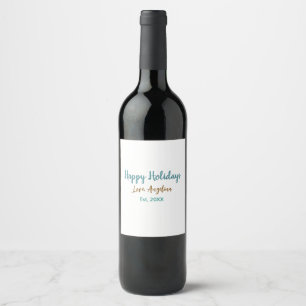 Etiqueta Para Botella De Vino felices fiestas azul marrón nombre amor navidad es