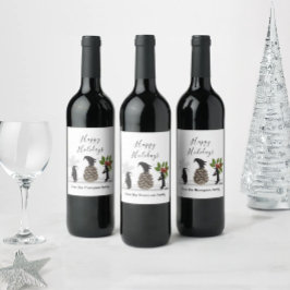 Etiqueta Para Botella De Vino Felices fiestas cutan graciosos Navidades de pingü