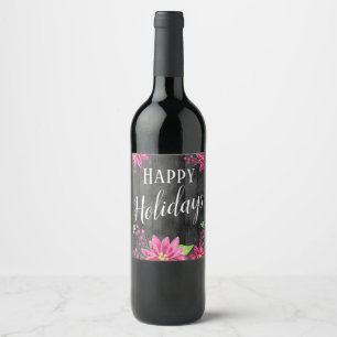Etiqueta Para Botella De Vino Felices Fiestas Floral Wood Country Wetage Label