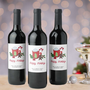 Etiqueta Para Botella De Vino Felices Fiestas Guión Cuto