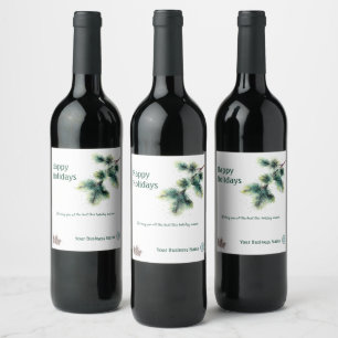 Etiqueta Para Botella De Vino Felices Fiestas Logotipo de su empresa Pine  