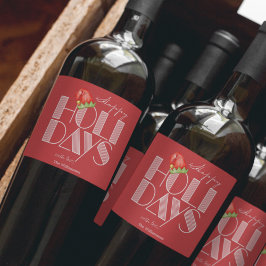 Etiqueta Para Botella De Vino Felices Fiestas Tipografía Retro Rojo