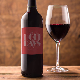 Etiqueta Para Botella De Vino Felices Fiestas Tipografía Retro Rojo