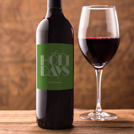 Etiqueta Para Botella De Vino Felices Fiestas Tipografía Retro Verde