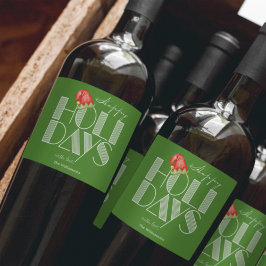 Etiqueta Para Botella De Vino Felices Fiestas Tipografía Retro Verde