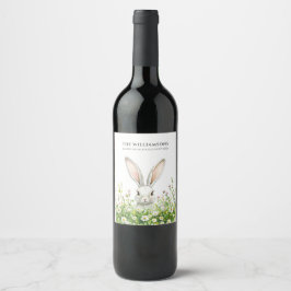 Etiqueta Para Botella De Vino Felices Floraciones de Conejo Blanco de Pascua Per