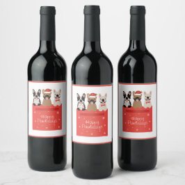 Etiqueta Para Botella De Vino Felices Pawlidays Bulldoges franceses