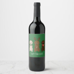 Etiqueta Para Botella De Vino Felices Pawlidays Luces de Navidades Goldendoodle