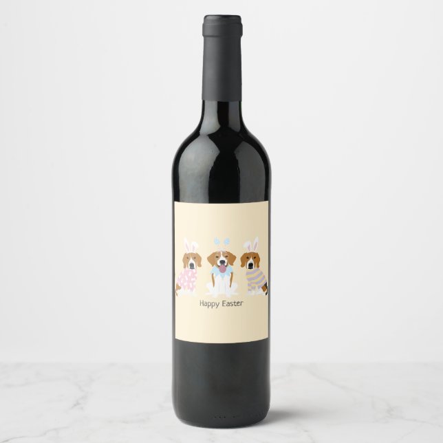 Etiqueta Para Botella De Vino Felices Perros Beagle de Pascua (Anverso)