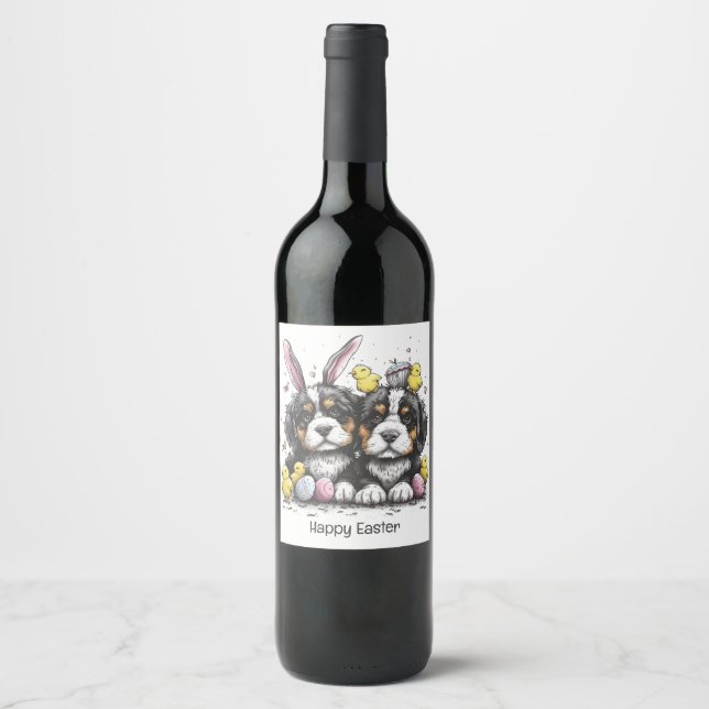 Etiqueta Para Botella De Vino Felices perros montañeses de Pascua (Anverso)
