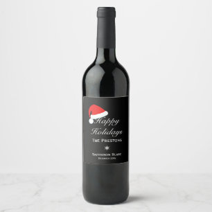 Etiqueta Para Botella De Vino Felices vacaciones Etiqueta de vino de Santa Hat -