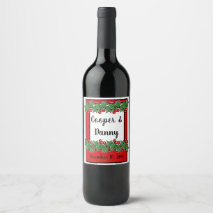Etiqueta Para Botella De Vino Felices vacaciones Holly Sprigs Navidades vegetaci