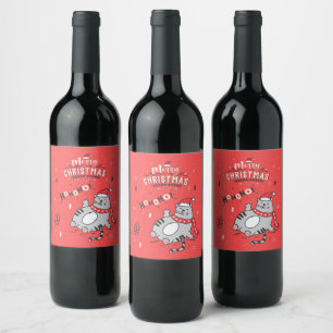 Etiqueta Para Botella De Vino Felices y divertidas felicitaciones a los gatos Na