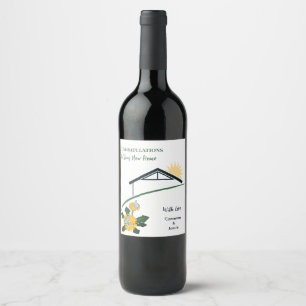 Etiqueta Para Botella De Vino Felicidades por la Nueva Casa de la Mariposa de Di