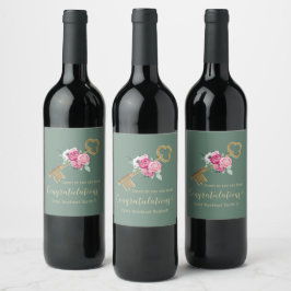 Etiqueta Para Botella De Vino Felicitaciones Cliente Nueva Casa | Trendy Green