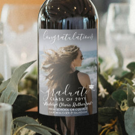 Etiqueta Para Botella De Vino Felicitaciones de graduación Foto y guión blanco