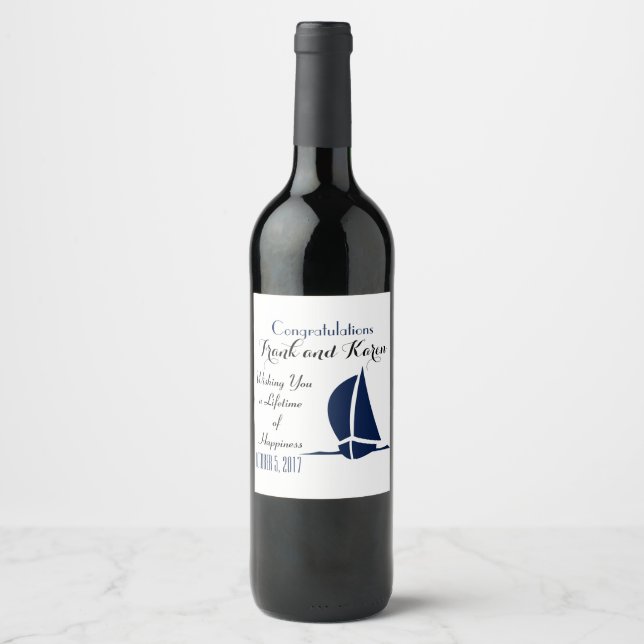 Etiqueta Para Botella De Vino Felicitaciones en barco de vela (Anverso)