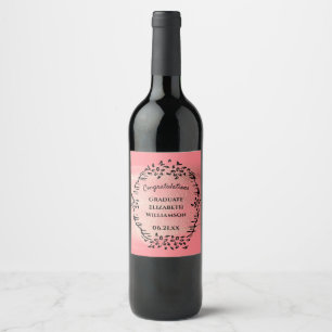 Etiqueta Para Botella De Vino Felicitaciones Graduación Floral Vintage Rosa