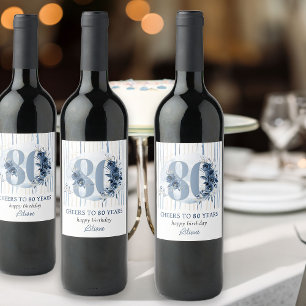 Etiqueta Para Botella De Vino Felicitaciones por el 80 cumpleaños Flores número