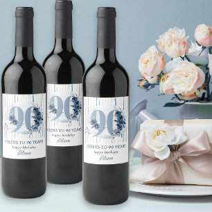 Etiqueta Para Botella De Vino Felicitaciones por los 90 años Número floral