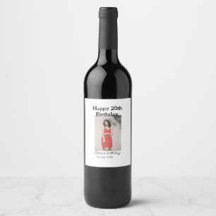 Etiqueta Para Botella De Vino Feliz 20 cumpleaños foto simple moderna mínima