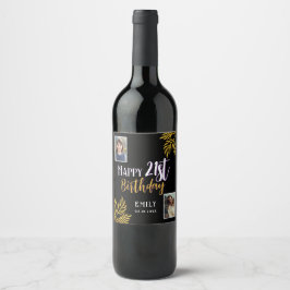 Etiqueta Para Botella De Vino Feliz 21 aniversario de la Foliage de oro 2 Fiesta