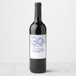 Etiqueta Para Botella De Vino Feliz 30 aniversario boda purpurina azul plateado