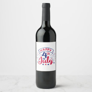 Etiqueta Para Botella De Vino Feliz 4 de julio.
