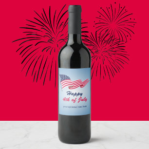Etiqueta Para Botella De Vino Feliz 4 de julio con bandera estadounidense