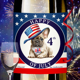 Etiqueta Para Botella De Vino Feliz 4 de julio de Pug