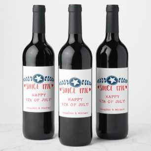 Etiqueta Para Botella De Vino Feliz 4 de julio   Desde 1776 - Patriótico