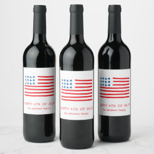 Etiqueta Para Botella De Vino Feliz 4 de julio   Favor de la Bandera Americana D