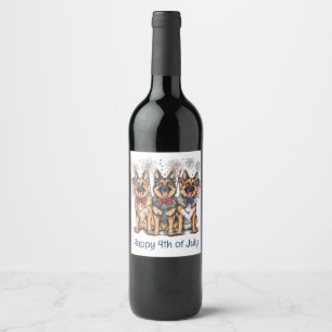 Etiqueta Para Botella De Vino Feliz 4 De Julio, Perros Pastores Alemanes