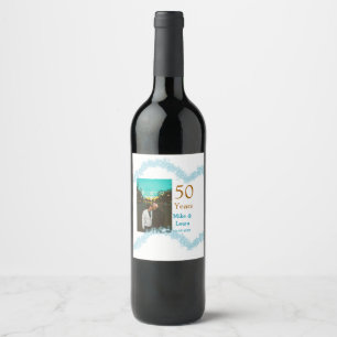 Etiqueta Para Botella De Vino Feliz 50 aniversario agregar nombre de la pareja f