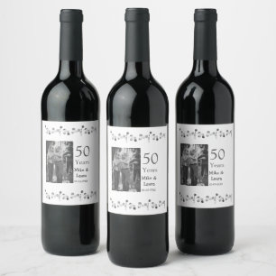 Etiqueta Para Botella De Vino Feliz 50° aniversario agregar pareja fecha de matr