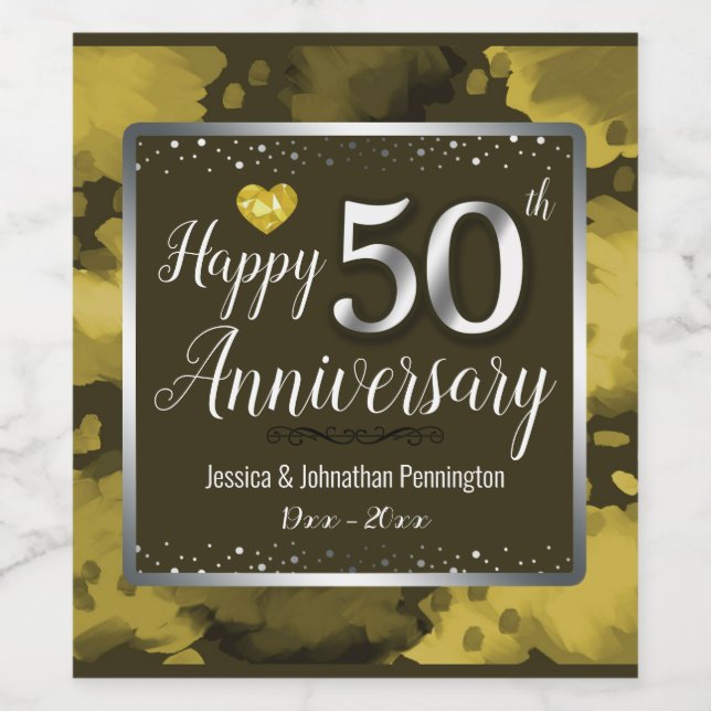 Etiqueta Para Botella De Vino Feliz 50° aniversario Boda (Etiqueta única)