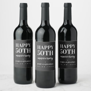 Etiqueta Para Botella De Vino Feliz 50 aniversario Boda simple y clásico