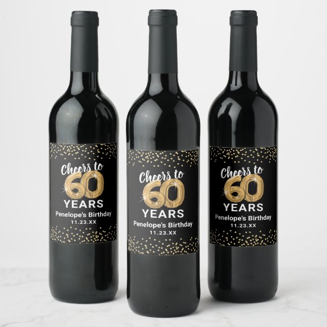 Etiqueta Para Botella De Vino Feliz 60 cumpleaños (Botellas)