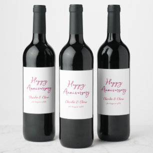 Etiqueta Para Botella De Vino Feliz aniversario agregar nombre rosa negrita nomb